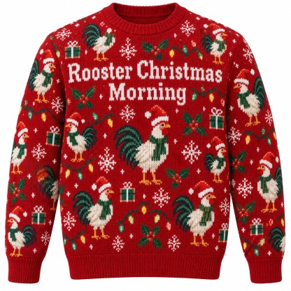 [popular-sweater:PX-12-17:front] Rooster Christmas Morning Ugly Christmas Sweatshirt - Front view
