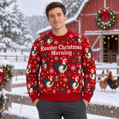 [popular-sweater:PX-12-17:male] Rooster Christmas Morning Ugly Christmas Sweatshirt - Male view