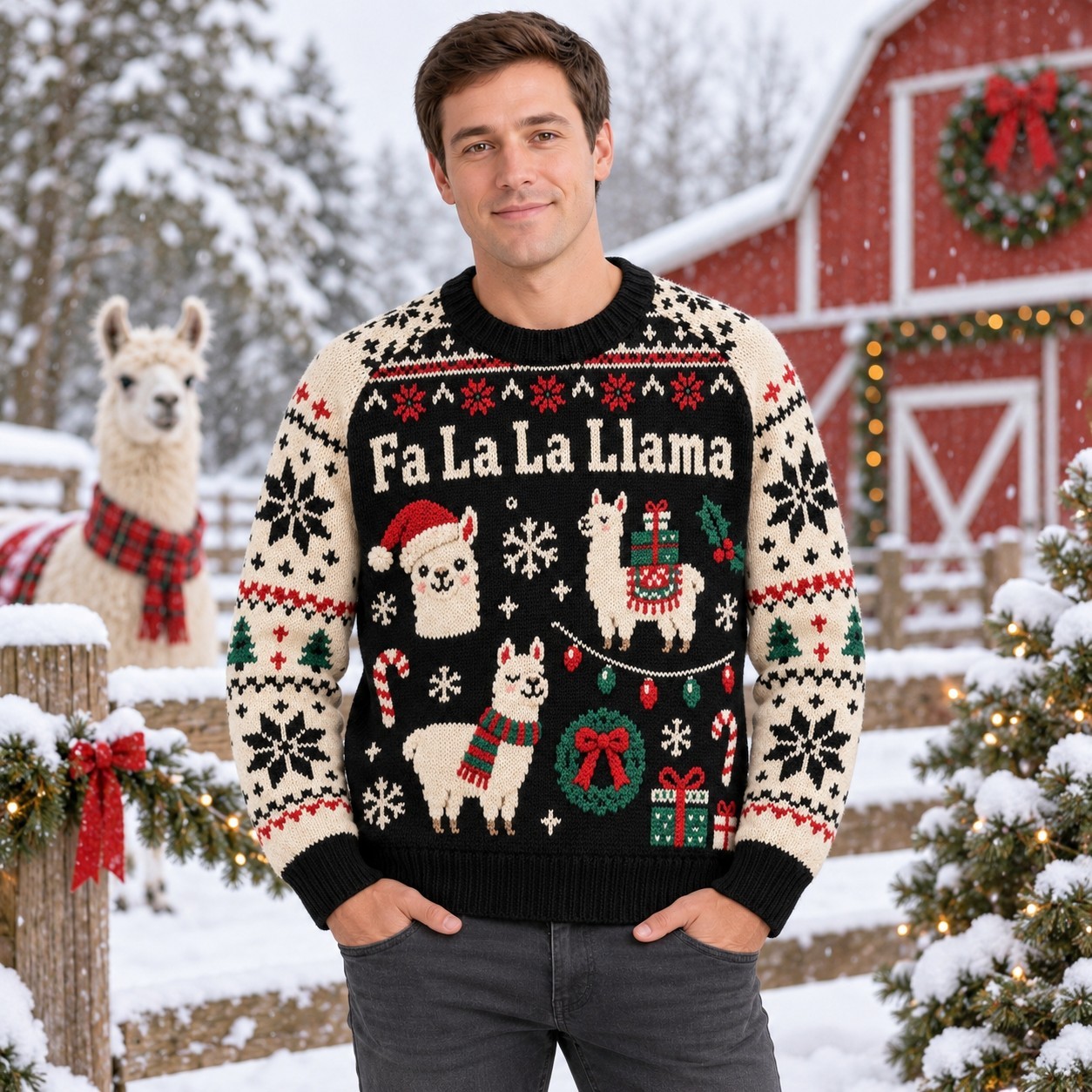 [popular-sweater:PX-12-18:male] Fa La La Llama Ugly Christmas Sweatshirt - Male view