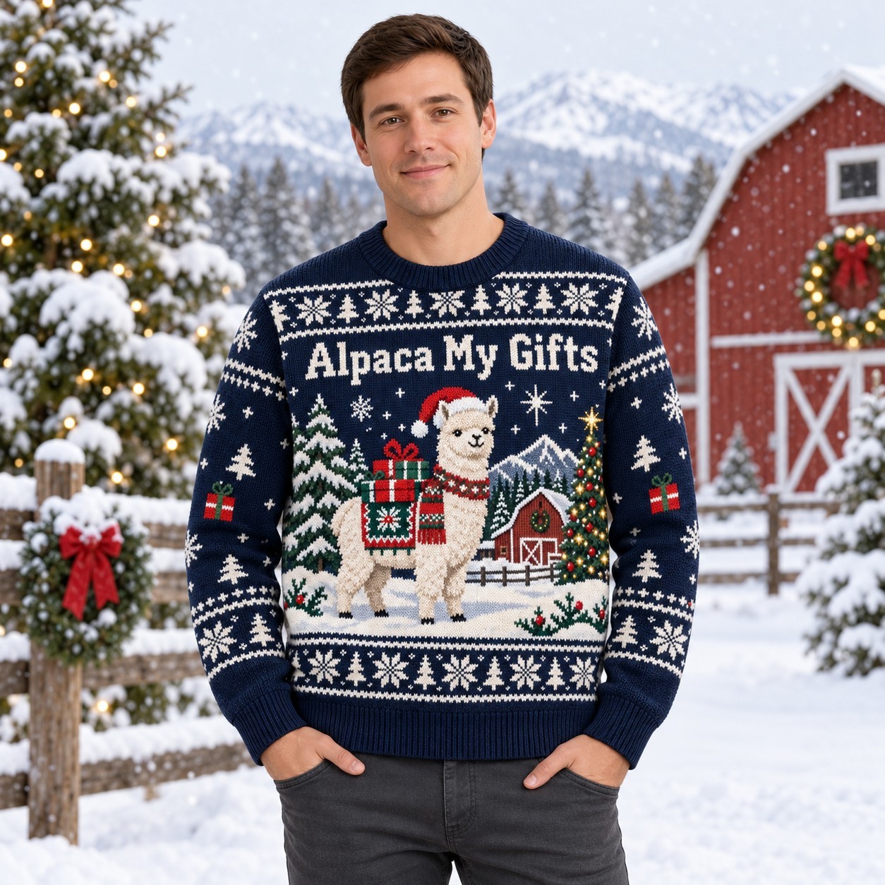 [popular-sweater:PX-12-19:male] Alpaca My Gifts Ugly Christmas Sweatshirt - Male view