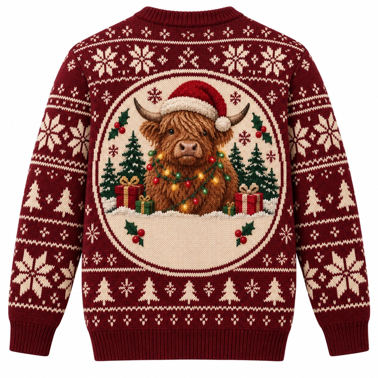 [popular-sweater:PX-12-20:back] Highland Cow In Lights Ugly Christmas Sweatshirt - Back view