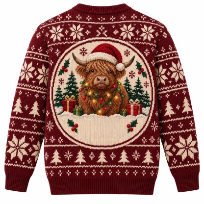 [popular-sweater:PX-12-20:back] Highland Cow In Lights Ugly Christmas Sweatshirt - Back view