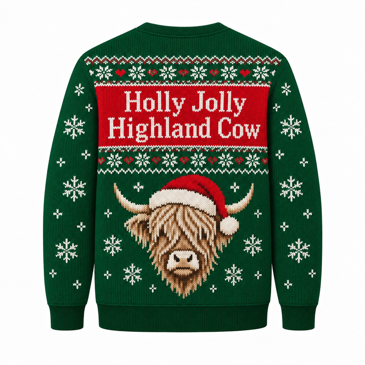 [popular-sweater:PX-12-21:back] Holly Jolly Highland Cow Ugly Christmas Sweatshirt - Back view