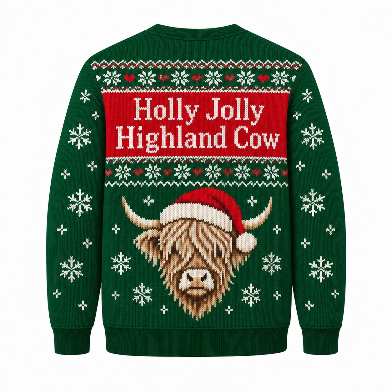 [popular-sweater:PX-12-21:back] Holly Jolly Highland Cow Ugly Christmas Sweatshirt - Back view