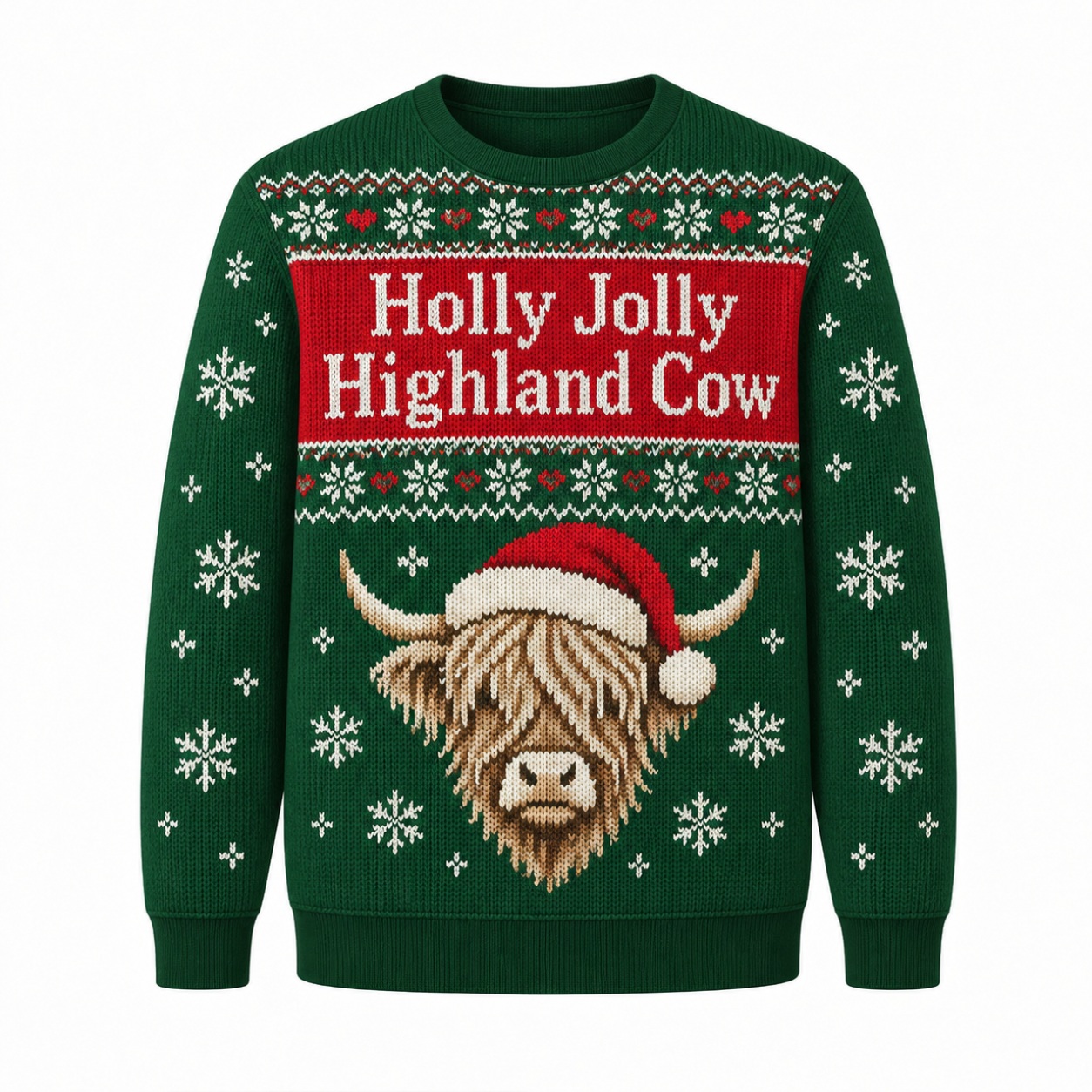 [popular-sweater:PX-12-21:front] Holly Jolly Highland Cow Ugly Christmas Sweatshirt - Front view