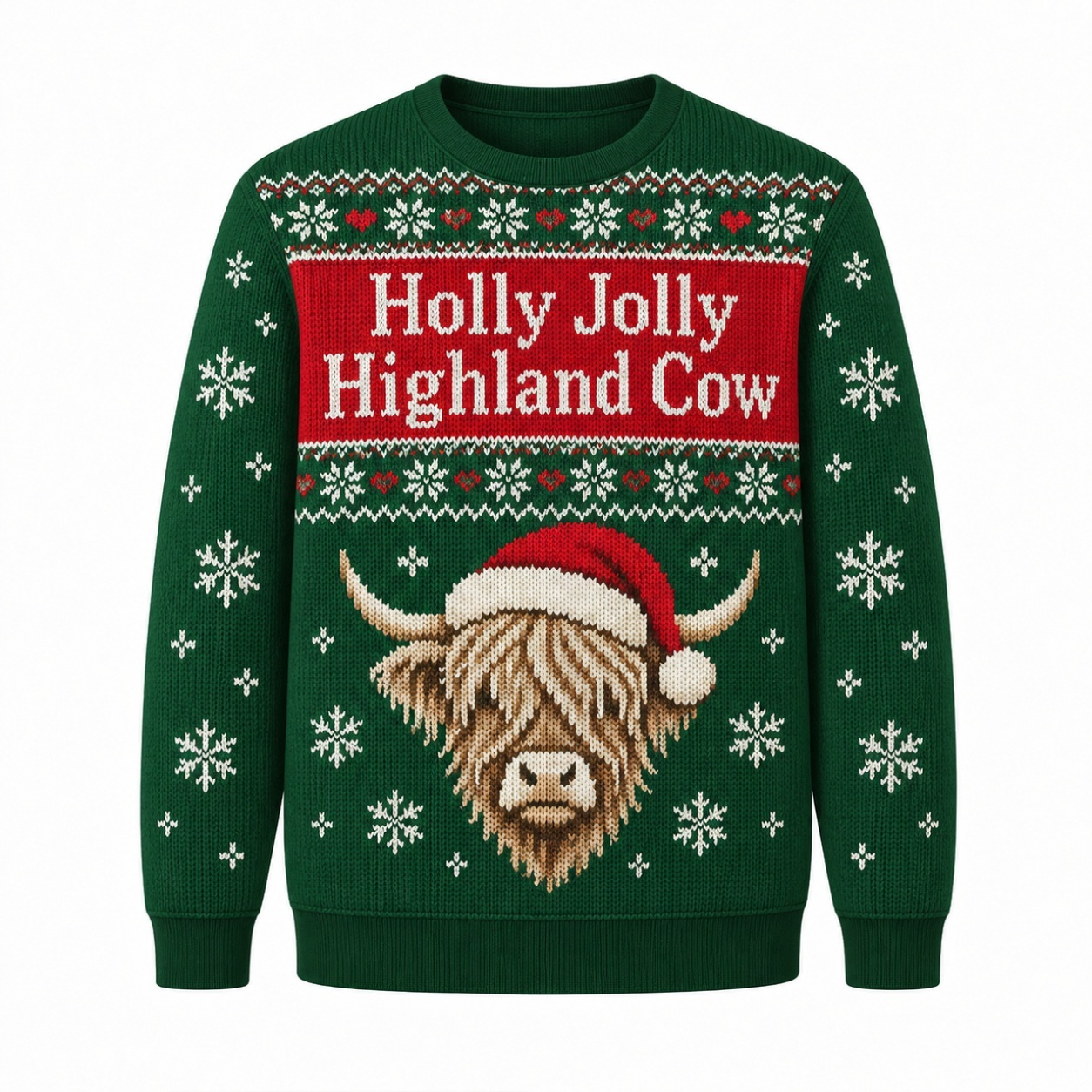 [popular-sweater:PX-12-21:front] Holly Jolly Highland Cow Ugly Christmas Sweatshirt - Front view