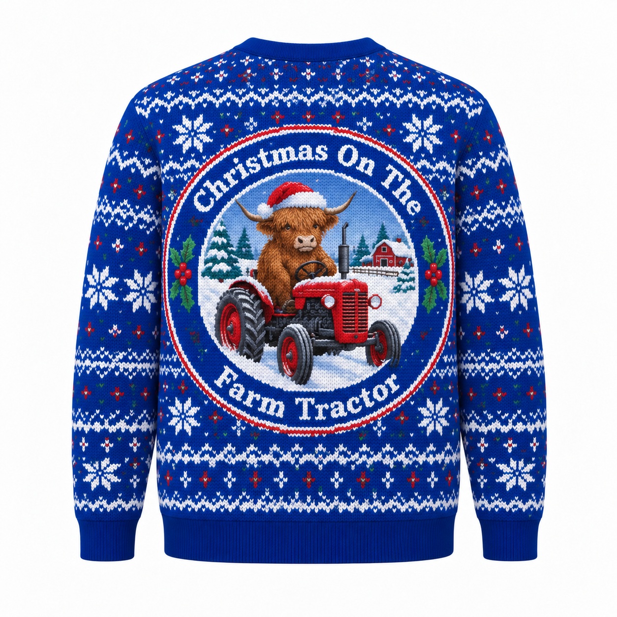 [popular-sweater:PX-12-24:back] Christmas On The Farm Tractor Ugly Christmas Sweatshirt - Back view