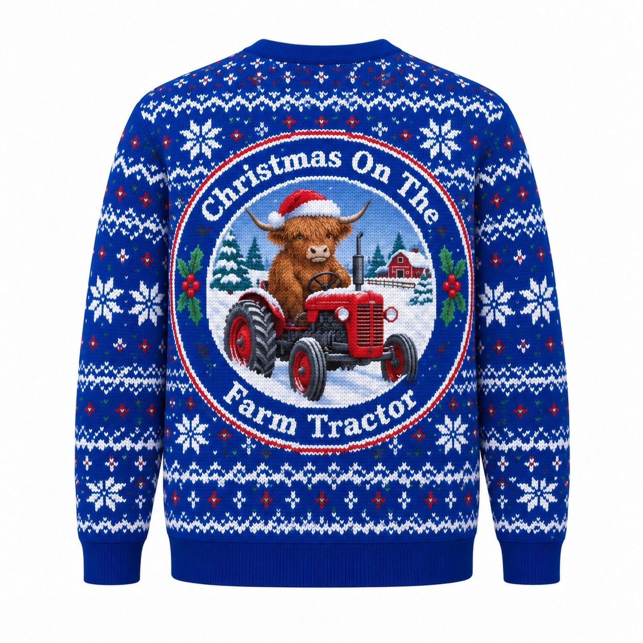 [popular-sweater:PX-12-24:back] Christmas On The Farm Tractor Ugly Christmas Sweatshirt - Back view
