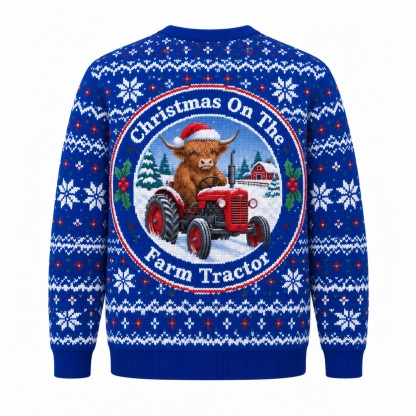 [popular-sweater:PX-12-24:back] Christmas On The Farm Tractor Ugly Christmas Sweatshirt - Back view