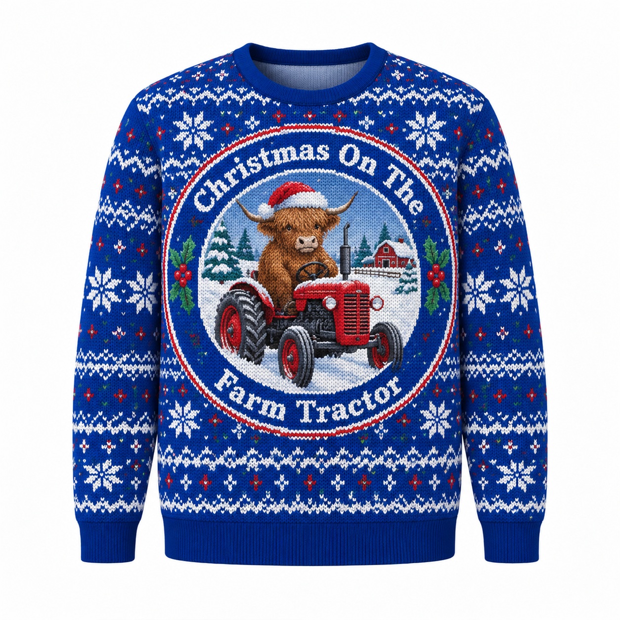 [popular-sweater:PX-12-24:front] Christmas On The Farm Tractor Ugly Christmas Sweatshirt - Front view