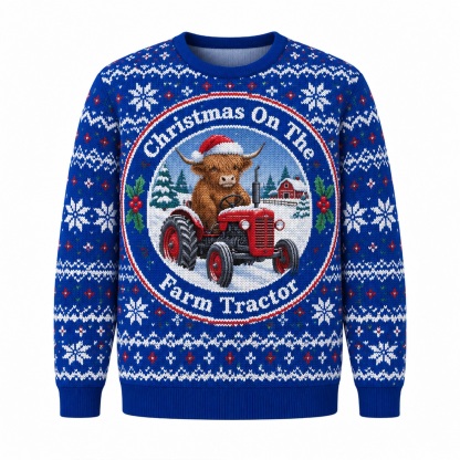 [popular-sweater:PX-12-24:front] Christmas On The Farm Tractor Ugly Christmas Sweatshirt - Front view