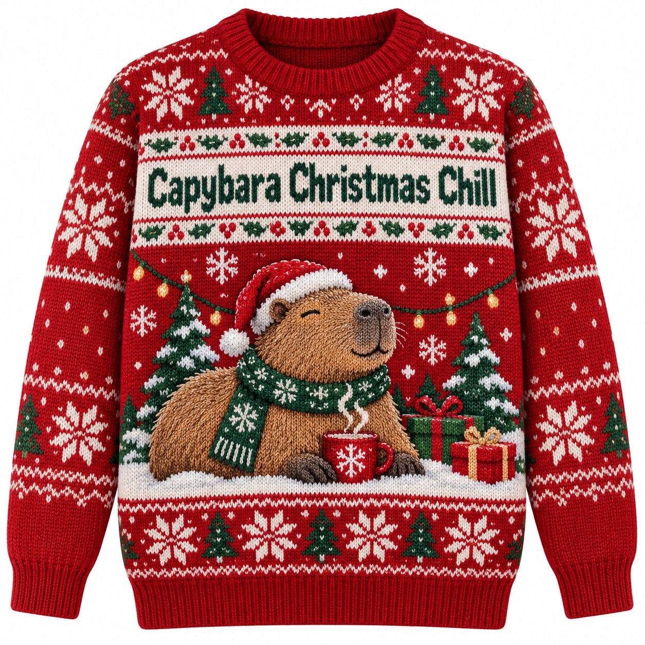 [popular-sweater:PX-13-01:front] Capybara Christmas Chill Ugly Christmas Sweatshirt - Front view