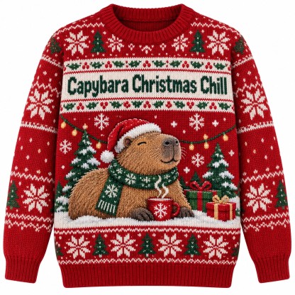 [popular-sweater:PX-13-01:front] Capybara Christmas Chill Ugly Christmas Sweatshirt - Front view