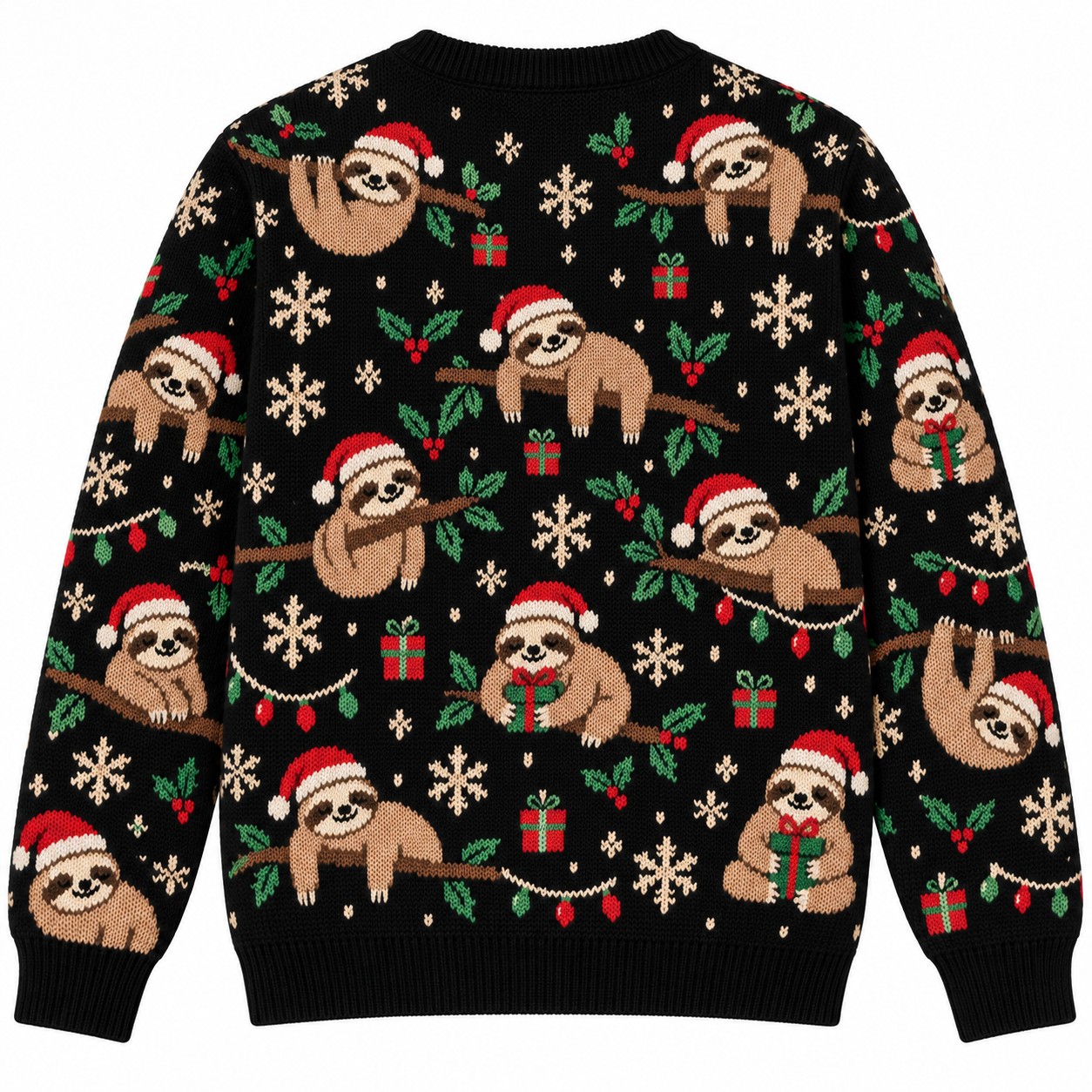 [popular-sweater:PX-13-02:back] Sleigh Slow Sloth Ugly Christmas Sweatshirt - Back view