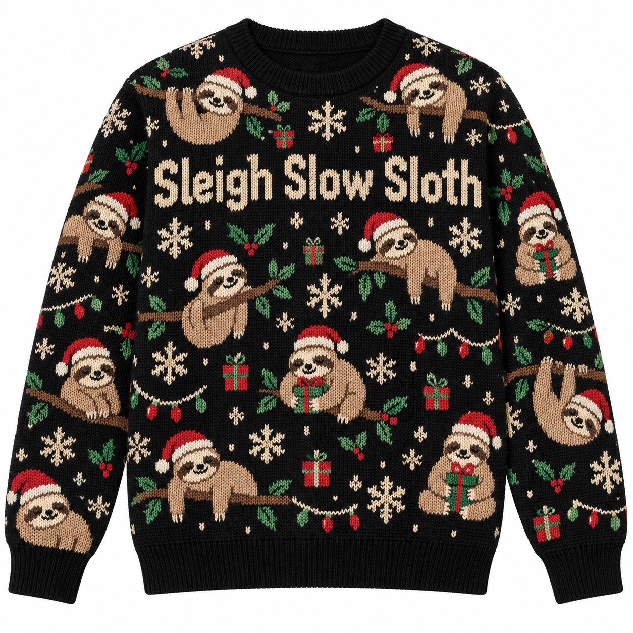 [popular-sweater:PX-13-02:front] Sleigh Slow Sloth Ugly Christmas Sweatshirt - Front view