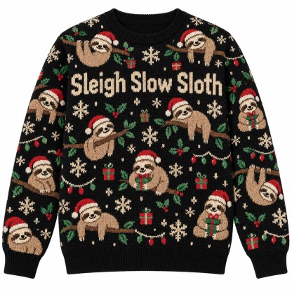 [popular-sweater:PX-13-02:front] Sleigh Slow Sloth Ugly Christmas Sweatshirt - Front view