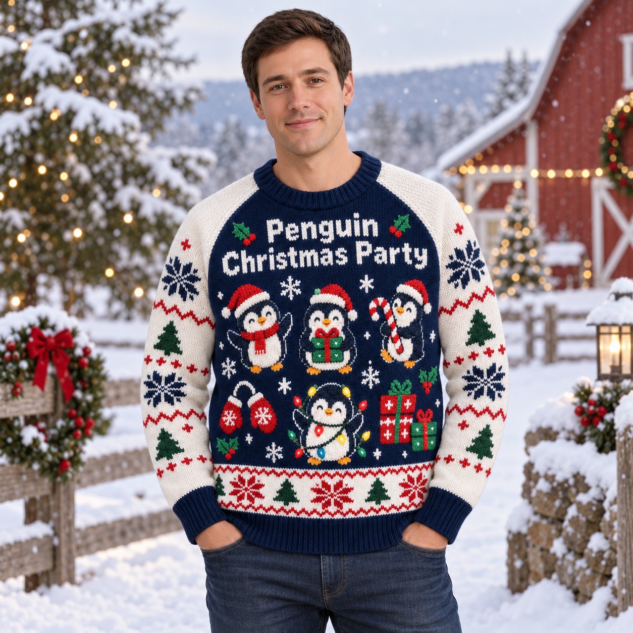 [popular-sweater:PX-13-03:male] Penguin Christmas Party Ugly Christmas Sweatshirt - Male view