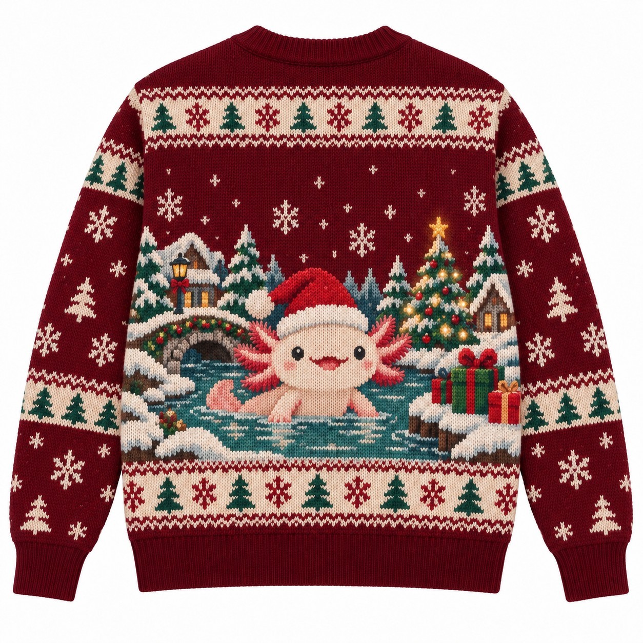 [popular-sweater:PX-13-04:back] Axolotl Christmas Ugly Christmas Sweatshirt - Back view