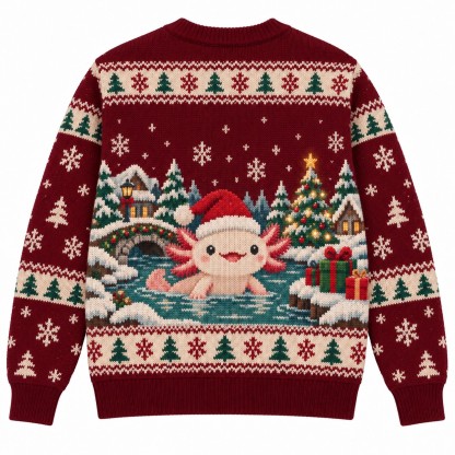 [popular-sweater:PX-13-04:back] Axolotl Christmas Ugly Christmas Sweatshirt - Back view