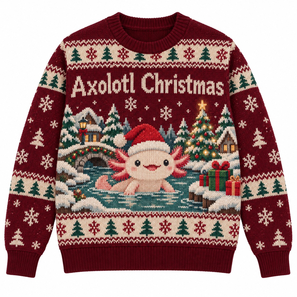 [popular-sweater:PX-13-04:front] Axolotl Christmas Ugly Christmas Sweatshirt - Front view