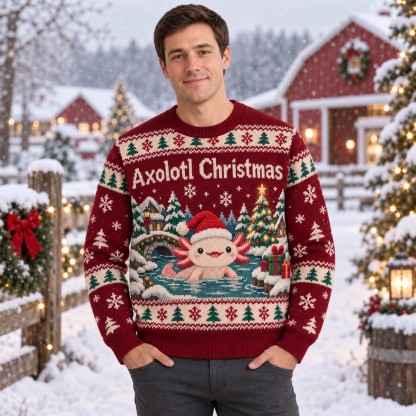 [popular-sweater:PX-13-04:male] Axolotl Christmas Ugly Christmas Sweatshirt - Male view