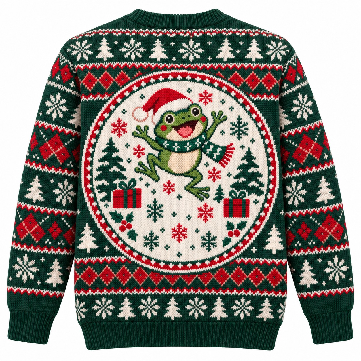 [popular-sweater:PX-13-05:back] Hoppy Frogmas Frog Ugly Christmas Sweatshirt - Back view
