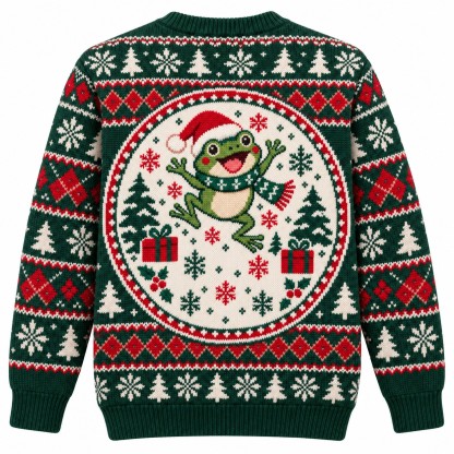 [popular-sweater:PX-13-05:back] Hoppy Frogmas Frog Ugly Christmas Sweatshirt - Back view