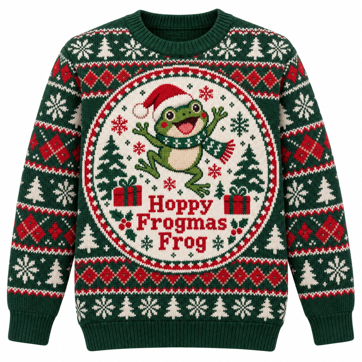 [popular-sweater:PX-13-05:front] Hoppy Frogmas Frog Ugly Christmas Sweatshirt - Front view