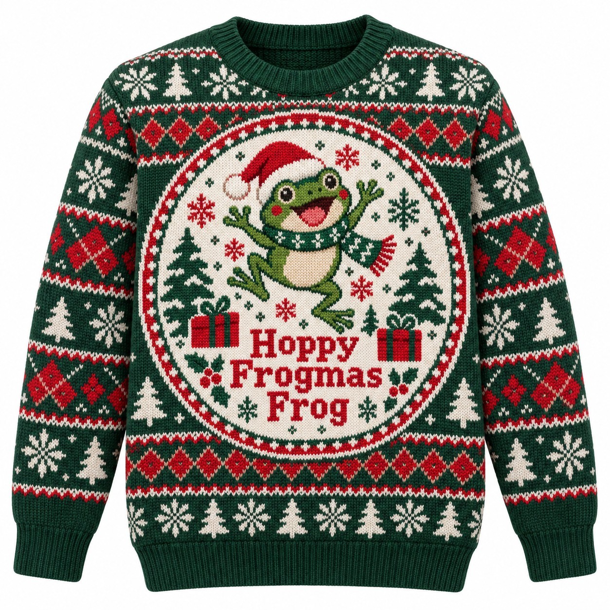 [popular-sweater:PX-13-05:front] Hoppy Frogmas Frog Ugly Christmas Sweatshirt - Front view
