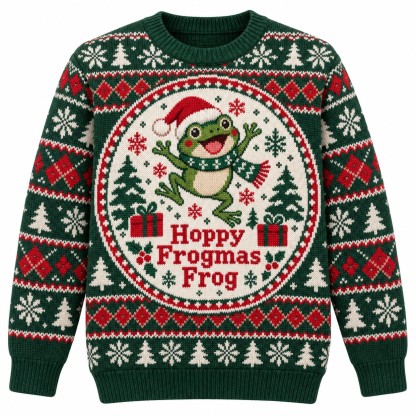 [popular-sweater:PX-13-05:front] Hoppy Frogmas Frog Ugly Christmas Sweatshirt - Front view