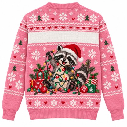 [popular-sweater:PX-13-06:back] Raccoon Christmas Chaos Ugly Christmas Sweatshirt - Back view