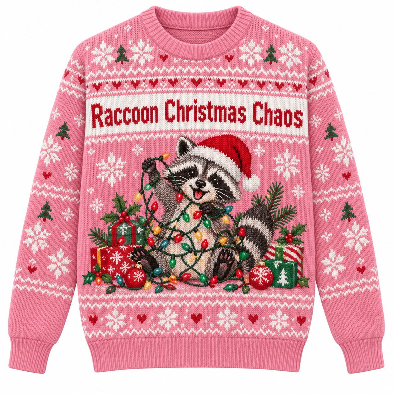 [popular-sweater:PX-13-06:front] Raccoon Christmas Chaos Ugly Christmas Sweatshirt - Front view