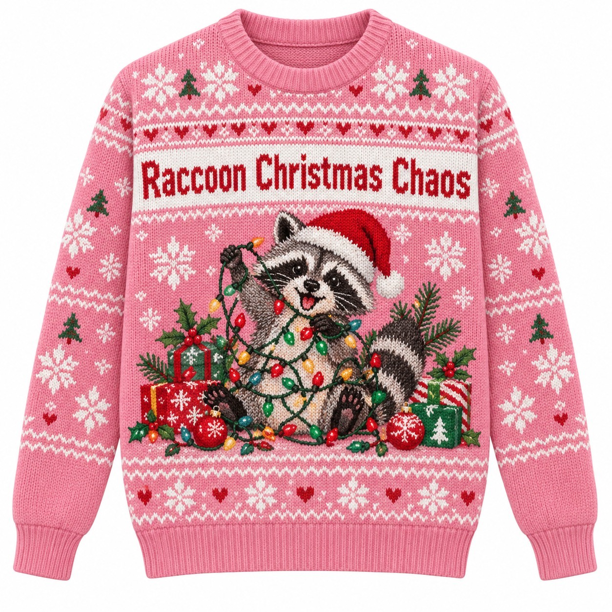 [popular-sweater:PX-13-06:front] Raccoon Christmas Chaos Ugly Christmas Sweatshirt - Front view