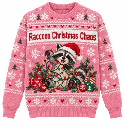 [popular-sweater:PX-13-06:front] Raccoon Christmas Chaos Ugly Christmas Sweatshirt - Front view