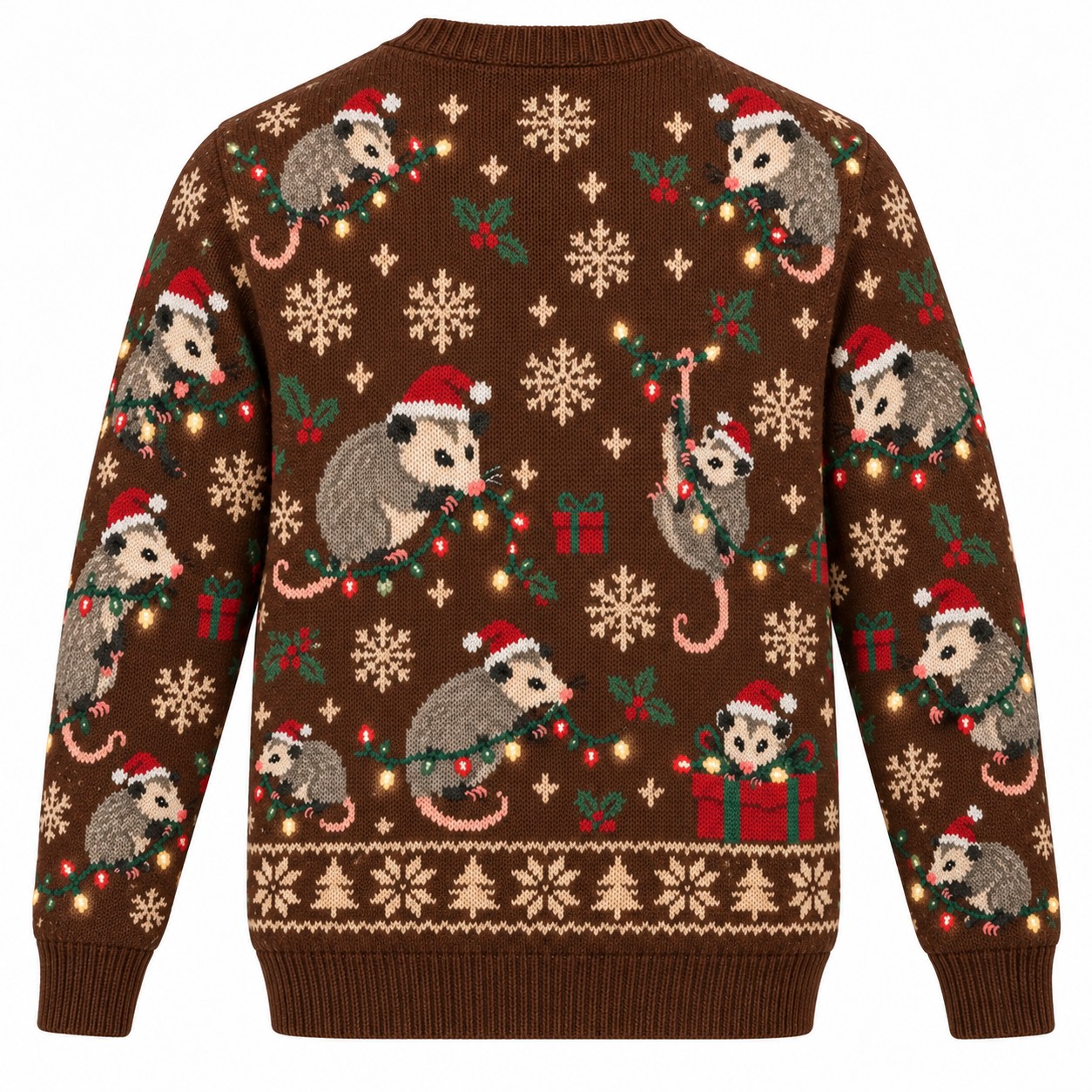 [popular-sweater:PX-13-07:back] Possum Christmas Lights Ugly Christmas Sweatshirt - Back view