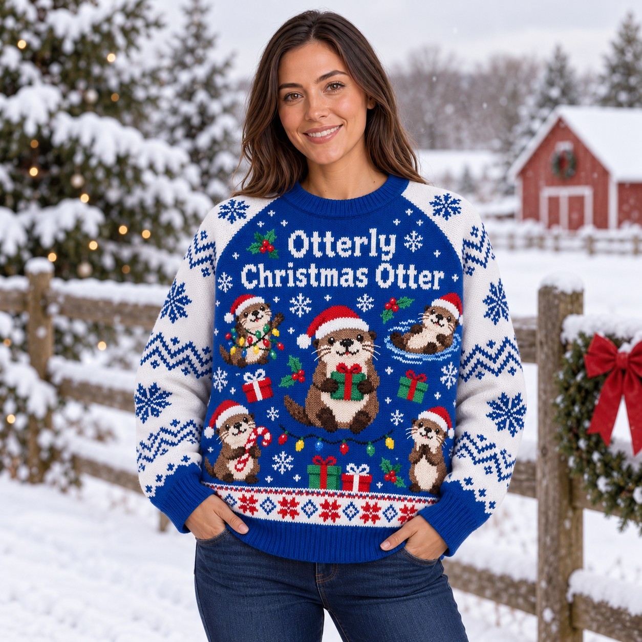 [popular-sweater:PX-13-08:female] Otterly Christmas Otter Ugly Christmas Sweatshirt - Female view