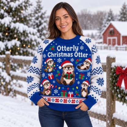 [popular-sweater:PX-13-08:female] Otterly Christmas Otter Ugly Christmas Sweatshirt - Female view