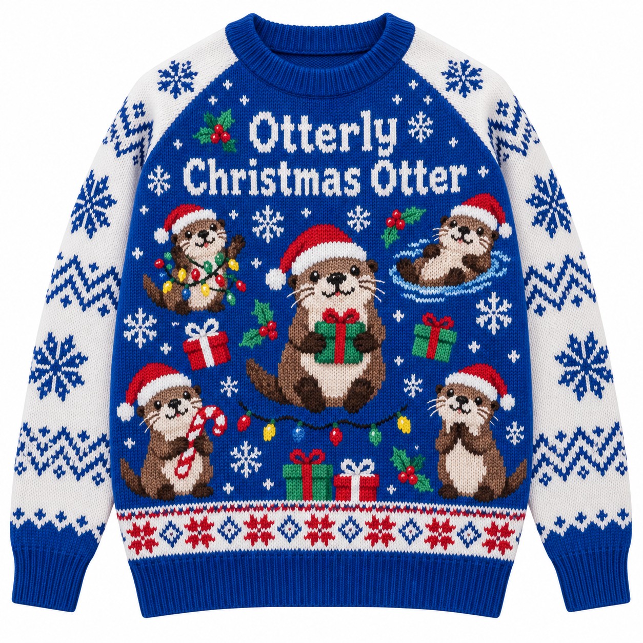 [popular-sweater:PX-13-08:front] Otterly Christmas Otter Ugly Christmas Sweatshirt - Front view
