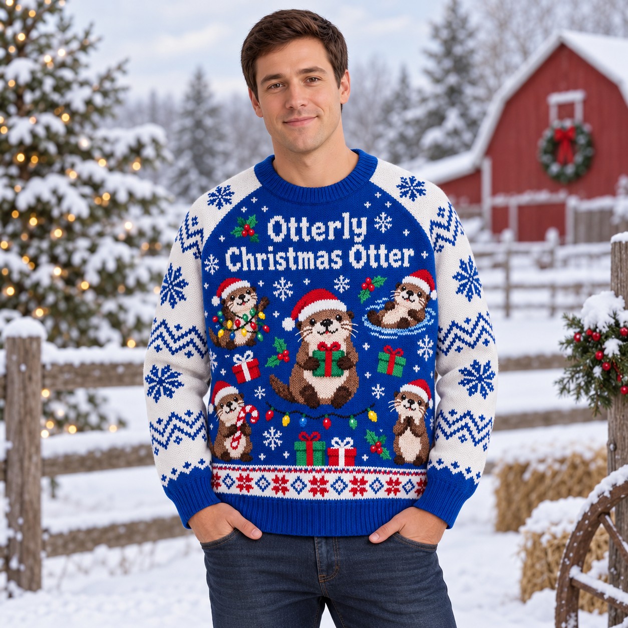 [popular-sweater:PX-13-08:male] Otterly Christmas Otter Ugly Christmas Sweatshirt - Male view