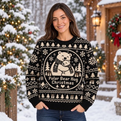 [popular-sweater:PX-13-10:female] Polar Bear Hug Christmas Ugly Christmas Sweatshirt - Female view