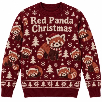 [popular-sweater:PX-13-12:front] Red Panda Christmas Ugly Christmas Sweatshirt - Front view