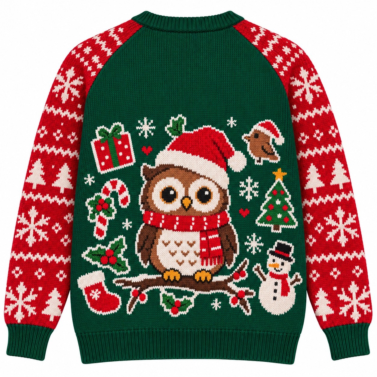 [popular-sweater:PX-13-13:back] Whooo Loves Christmas Owl Ugly Christmas Sweatshirt - Back view