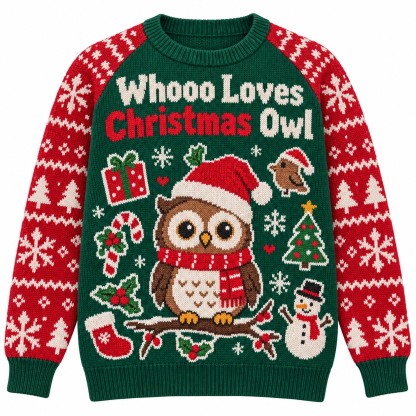 [popular-sweater:PX-13-13:front] Whooo Loves Christmas Owl Ugly Christmas Sweatshirt - Front view