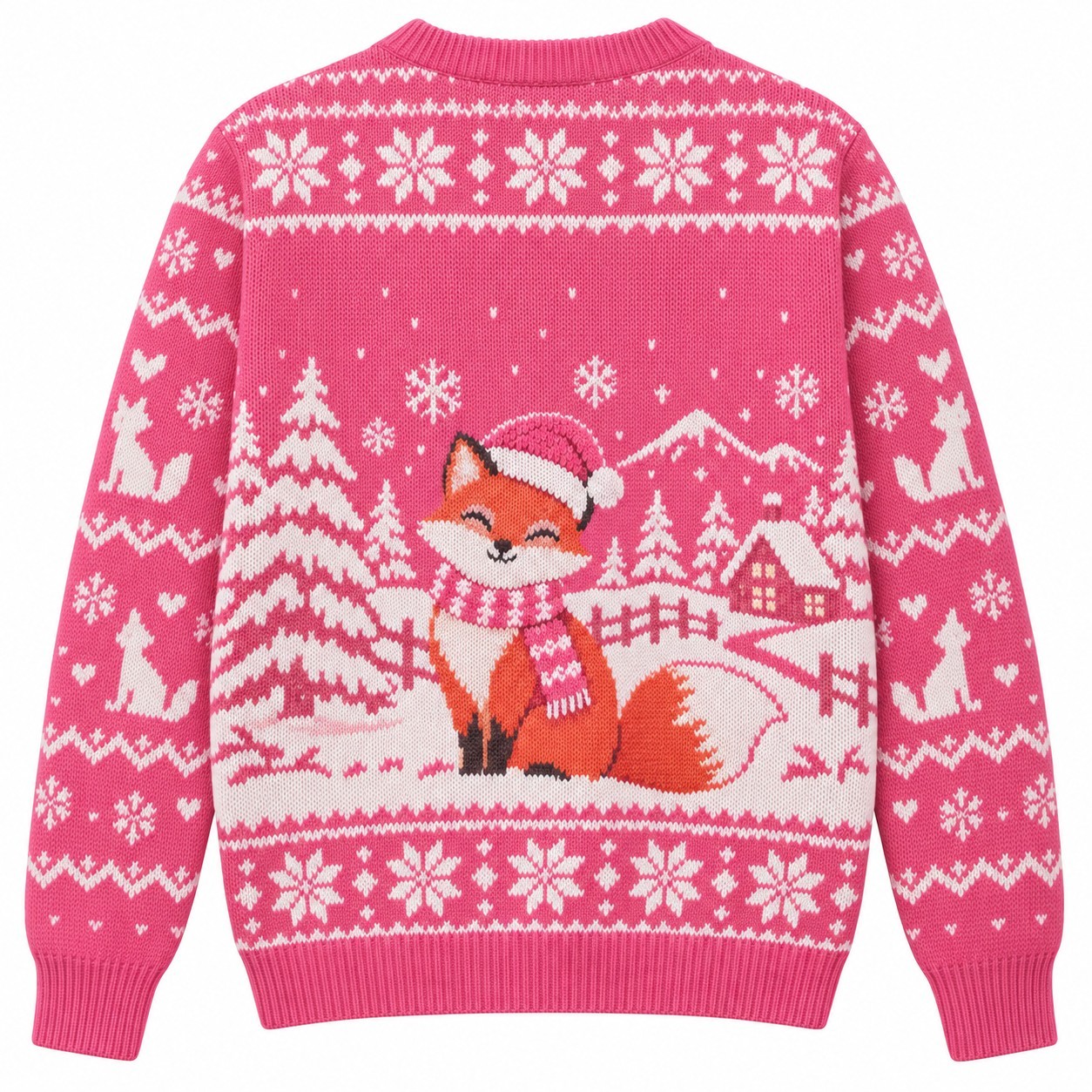 [popular-sweater:PX-13-14:back] Foxy Holidays Fox Ugly Christmas Sweatshirt - Back view