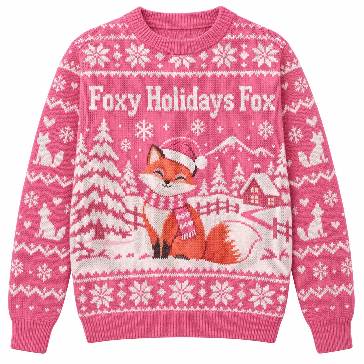 [popular-sweater:PX-13-14:front] Foxy Holidays Fox Ugly Christmas Sweatshirt - Front view