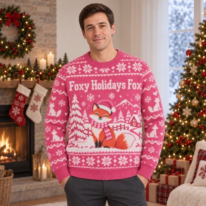 [popular-sweater:PX-13-14:male] Foxy Holidays Fox Ugly Christmas Sweatshirt - Male view