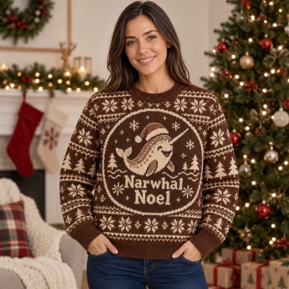 [popular-sweater:PX-13-15:female] Narwhal Noel Ugly Christmas Sweatshirt - Female view