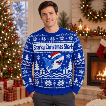 [popular-sweater:PX-13-16:male] Sharky Christmas Shark Ugly Christmas Sweatshirt - Male view