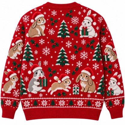 [popular-sweater:PX-13-17:back] Bunny Christmas Snow Ugly Christmas Sweatshirt - Back view