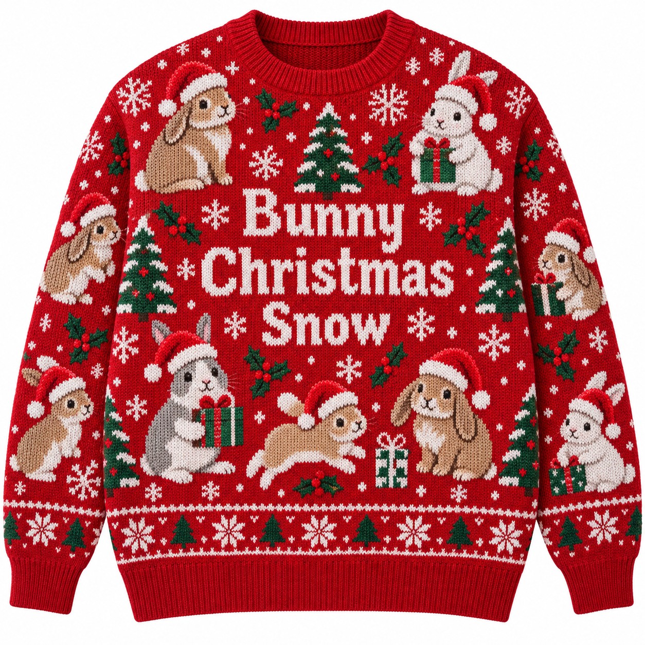 [popular-sweater:PX-13-17:front] Bunny Christmas Snow Ugly Christmas Sweatshirt - Front view